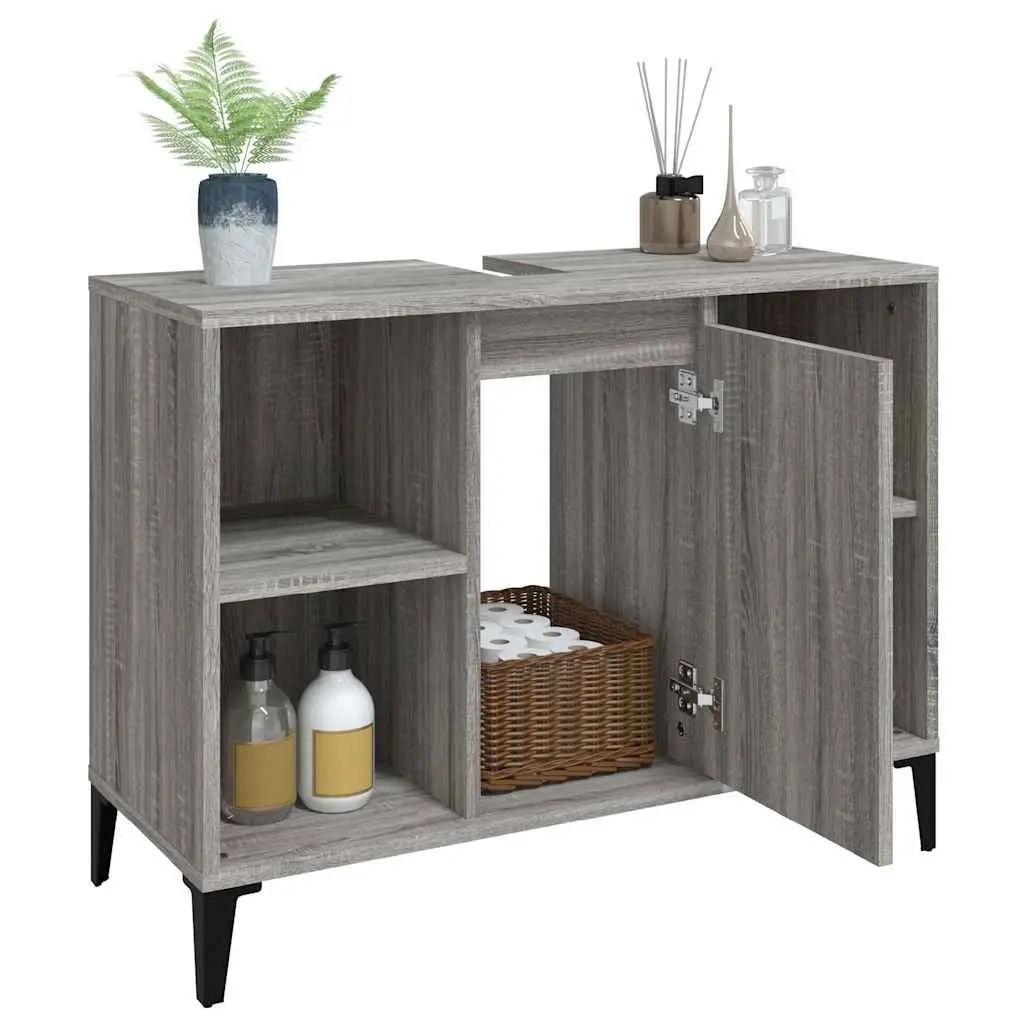 Bathroom Vanity Unit Grey Engineered Wood 80x33x60 cm Sink Cabinet with Storage Compartment
