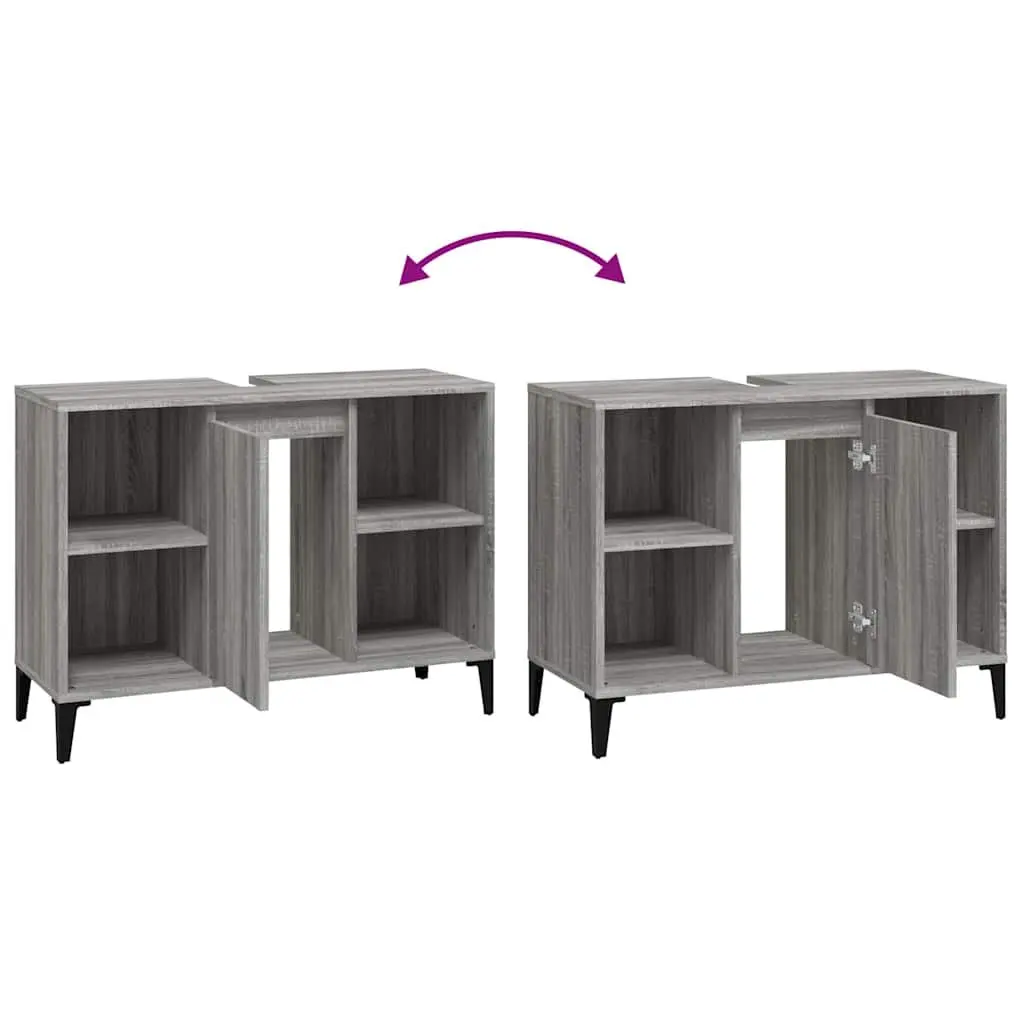 Bathroom Vanity Unit Grey Engineered Wood 80x33x60 cm Sink Cabinet with Storage Compartment
