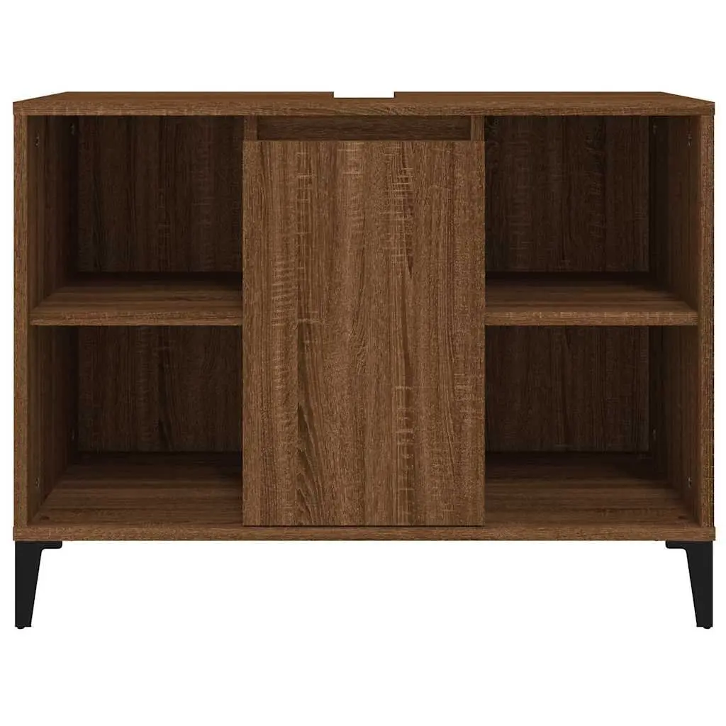 Brown Oak Bathroom Sink Cabinet Engineered Wood Vanity Unit 80x33x60cm with 5 Compartment Storage