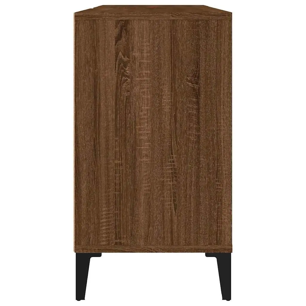 Brown Oak Bathroom Sink Cabinet Engineered Wood Vanity Unit 80x33x60cm with 5 Compartment Storage