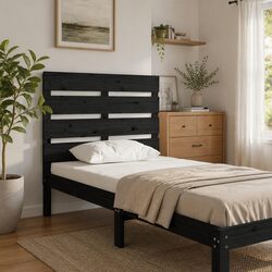 Practical Black Slatted Headboard for Home Use
