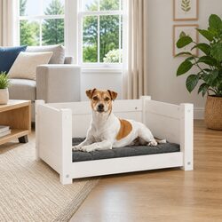 Dog Bed White Rectangular Wooden Pet Sleep Resting House Puppy Cosy Nest