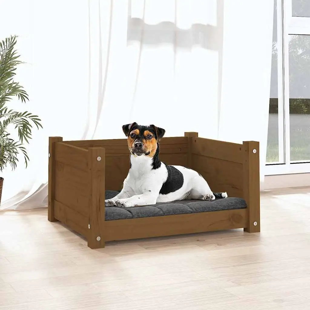 Dog Bed Wooden Rectangular Brown Solid Pine 55.5 x 45.5 x 28 cm