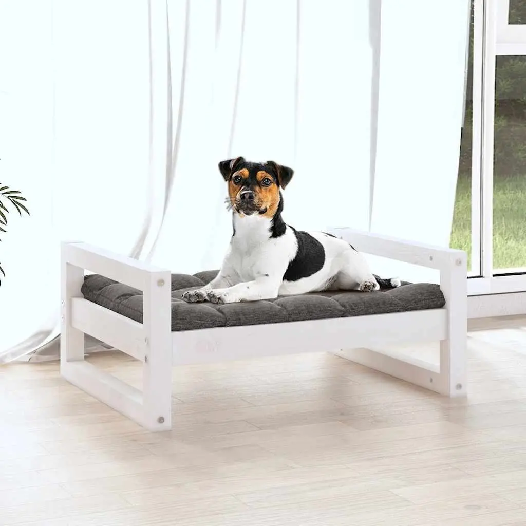 Dog Bed White Solid Pine Wood Rectangular Elevated Pet Sleeping Mat Comfortable