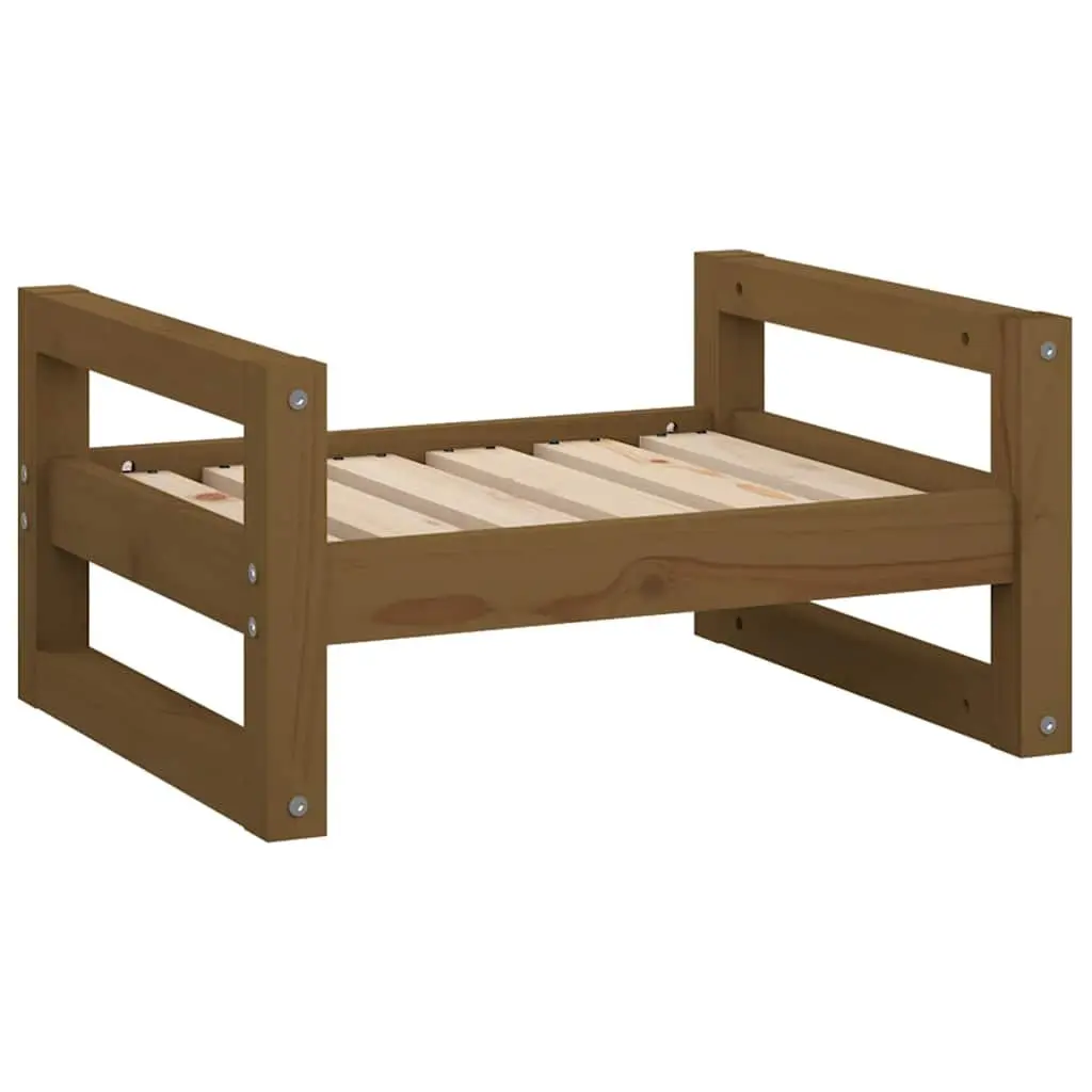 Pine Wood Dog Bed Sturdy Rectangular Frame Brown Solid Construction For Pet Comfort