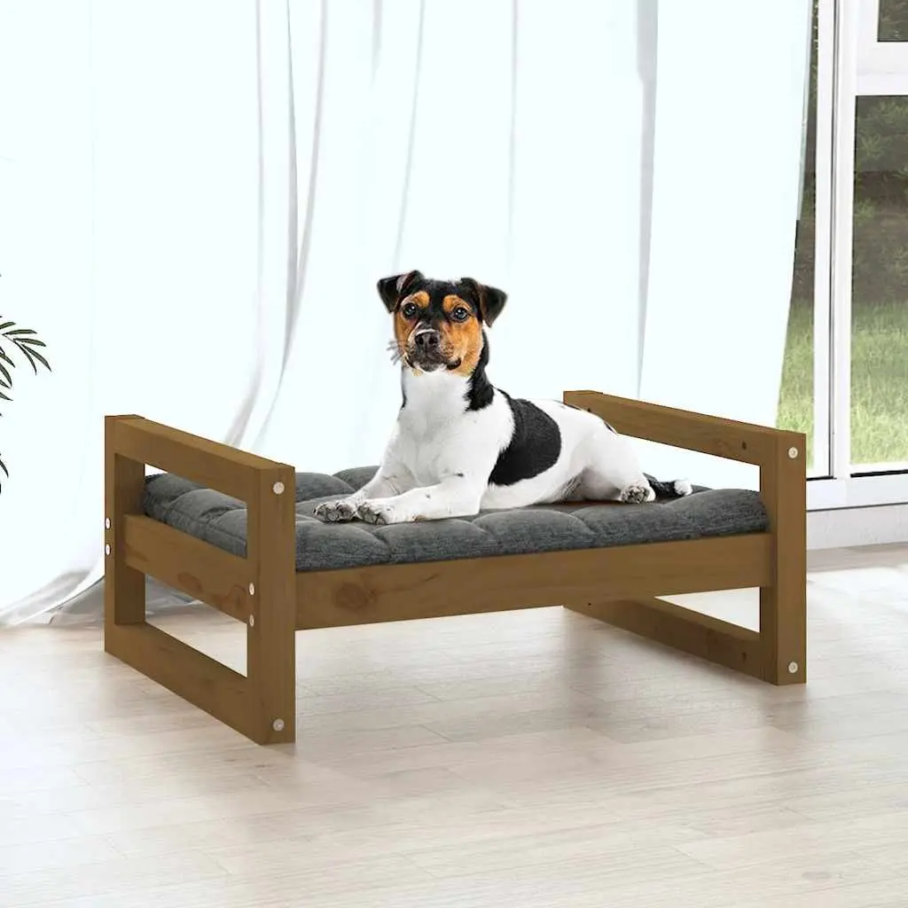 Pine Wood Dog Bed Sturdy Rectangular Frame Brown Solid Construction For Pet Comfort