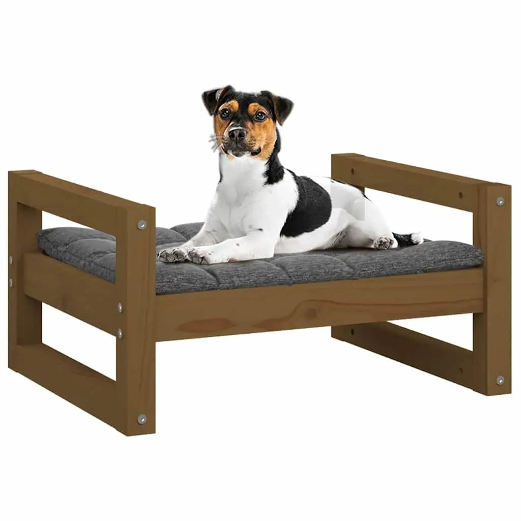 Pine Wood Dog Bed Sturdy Rectangular Frame Brown Solid Construction For Pet Comfort