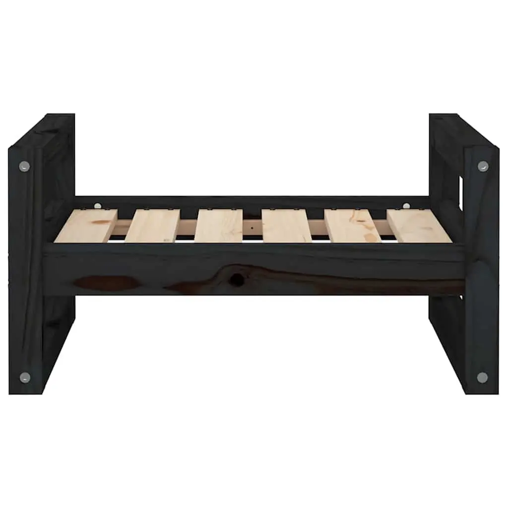 Dog Bed Solid Pine Wood Rectangular Pet Sleeping Nest Frame Black 55.5x45.5x28cm