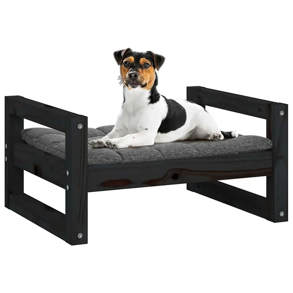 Dog Bed Solid Pine Wood Rectangular Pet Sleeping Nest Frame Black 55.5x45.5x28cm