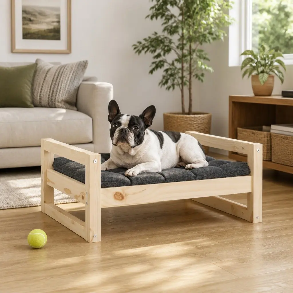 Dog Bed Solid Pine Wood Rectangular Elevated Furniture 65.5 x 50.5 x 28 cm Brown