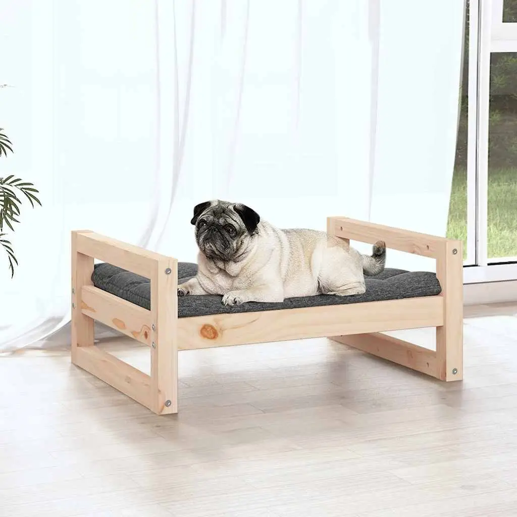 Dog Bed Solid Pine Wood Rectangular Elevated Furniture 65.5 x 50.5 x 28 cm Brown