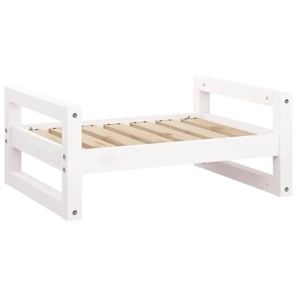 Dog Bed Rectangular Solid Pine Wood Frame White Cushion 65.5x50.5x28cm