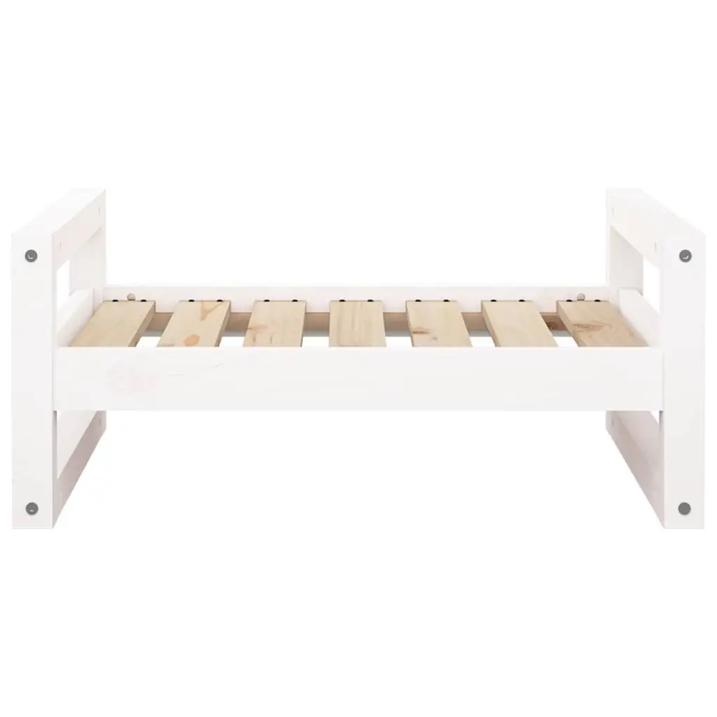 Dog Bed Rectangular Solid Pine Wood Frame White Cushion 65.5x50.5x28cm