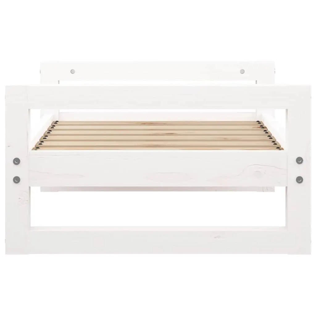 Dog Bed Rectangular Solid Pine Wood Frame White Cushion 65.5x50.5x28cm