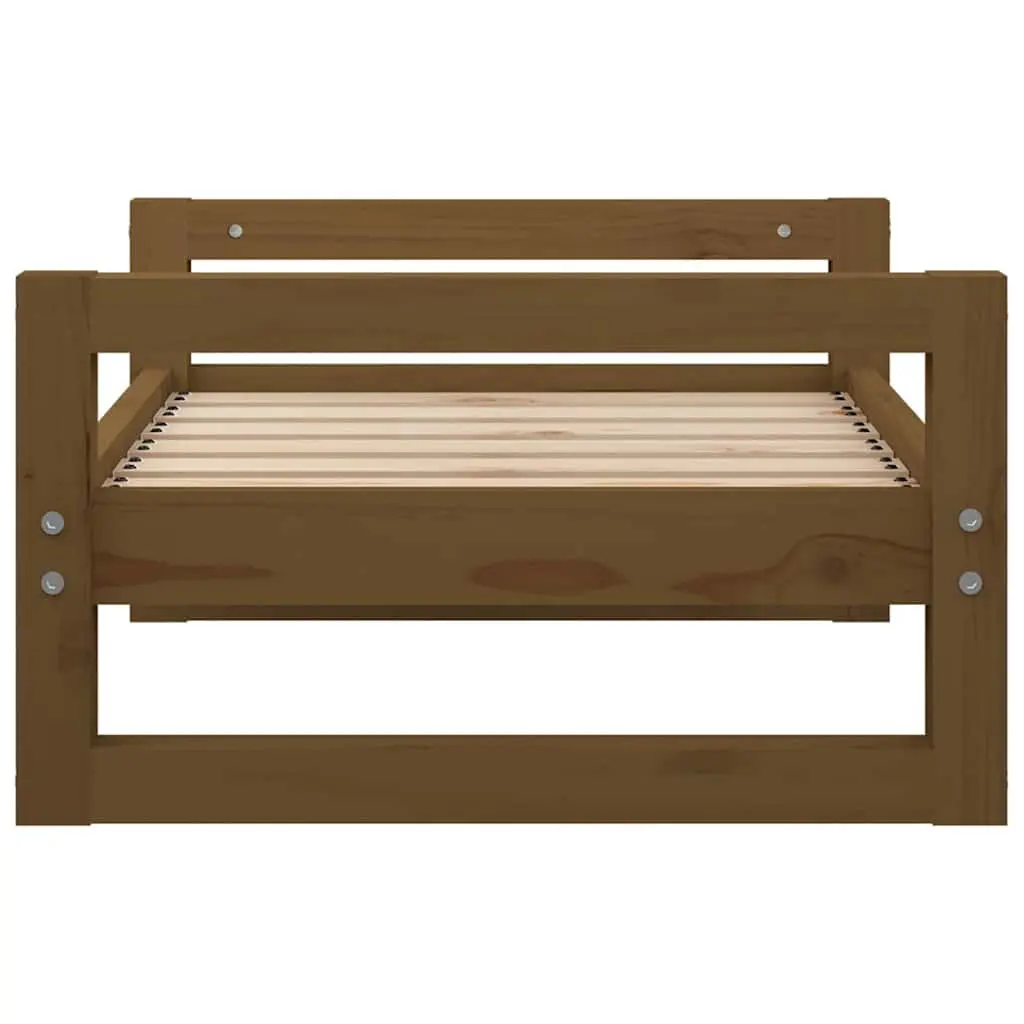 Dog Bed Rectangular Honey Brown Solid Pine Wood Pet Cushion Furniture 65.5x50.5x28cm