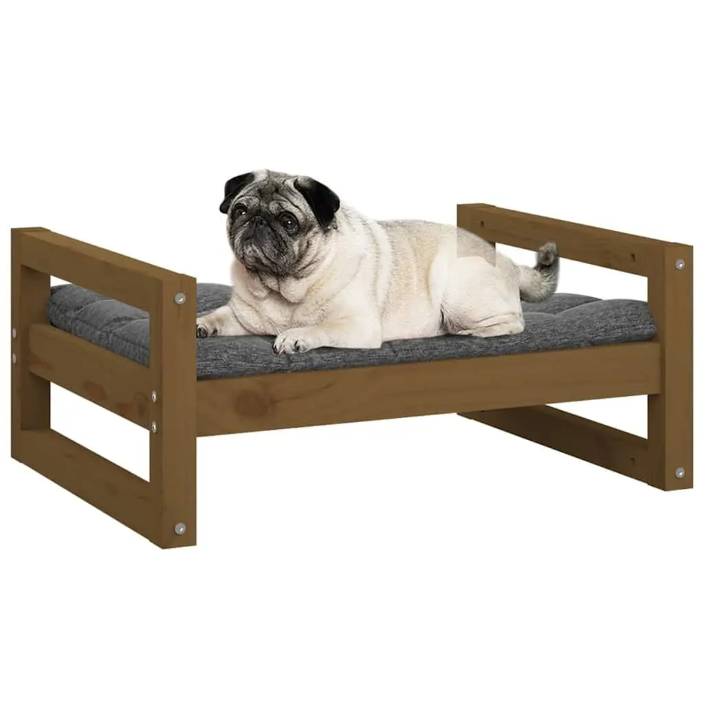 Dog Bed Rectangular Honey Brown Solid Pine Wood Pet Cushion Furniture 65.5x50.5x28cm
