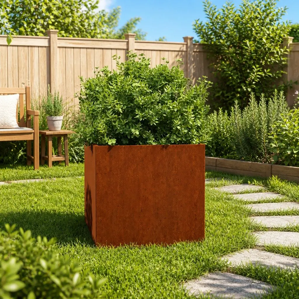 Corten Steel Planter Box 49x47x46cm Brown Outdoor Garden Decorative Raised Bed
