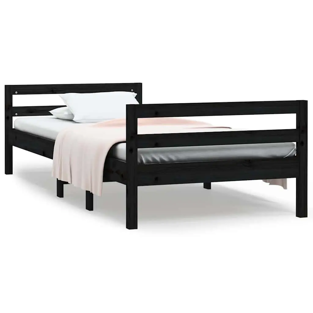 Solid Wood Bed Frame 90x190cm Black Pine Wooden Single Bedroom Furniture Base