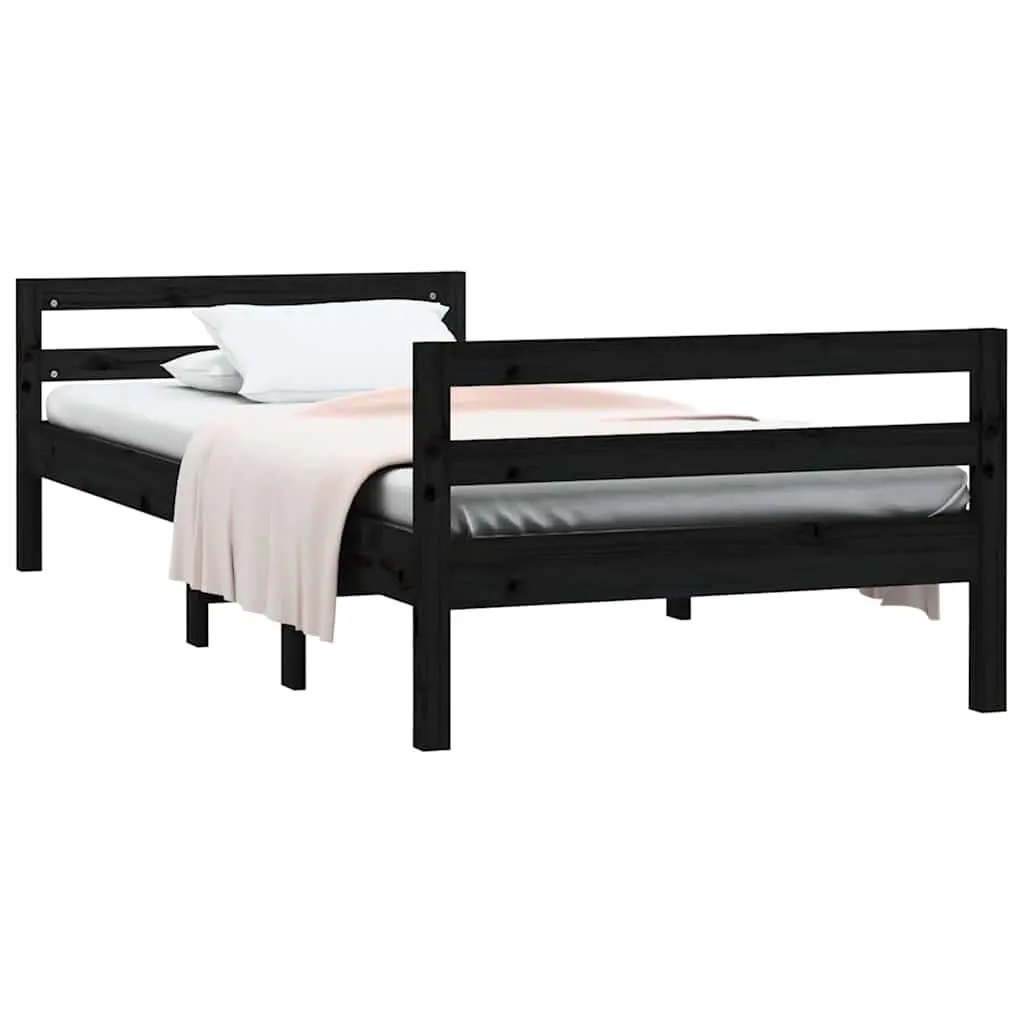 Solid Wood Bed Frame 90x190cm Black Pine Wooden Single Bedroom Furniture Base