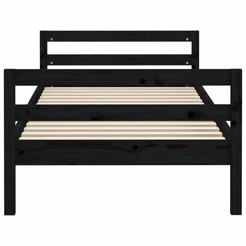 Solid Wood Bed Frame 90x190cm Black Pine Wooden Single Bedroom Furniture Base