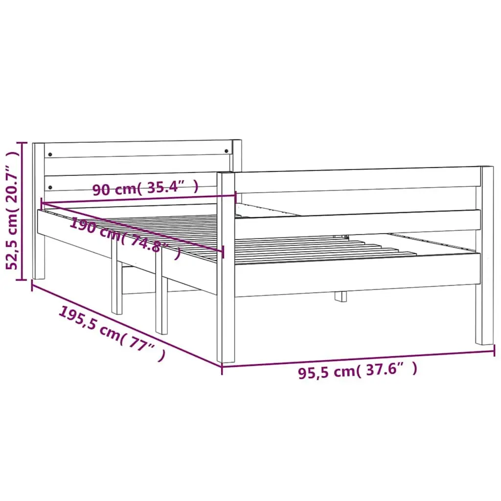 Solid Wood Bed Frame 90x190cm Black Pine Wooden Single Bedroom Furniture Base