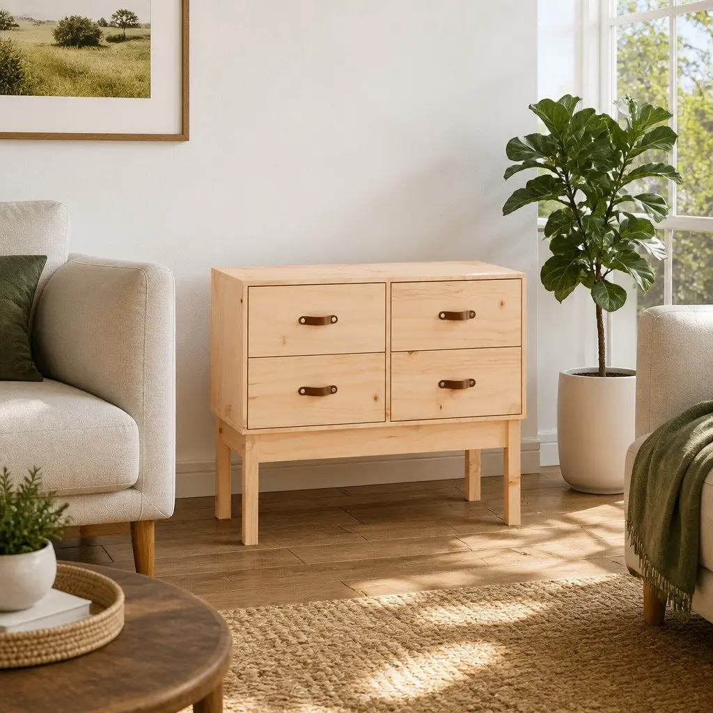 Sideboard Solid Pine Wood Brown 90x40x78cm Storage Console Cabinet with Four Drawers