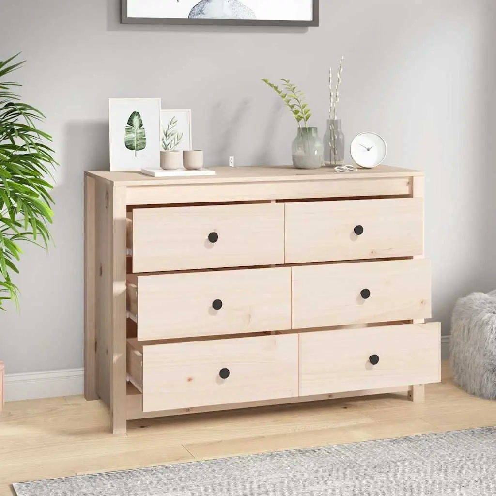 Side Cabinet Solid Pine Wood 100x40x72cm Brown Storage Drawers