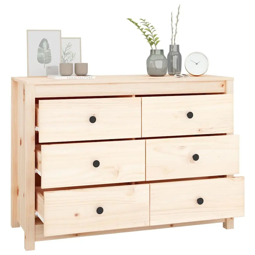 Side Cabinet Solid Pine Wood 100x40x72cm Brown Storage Drawers