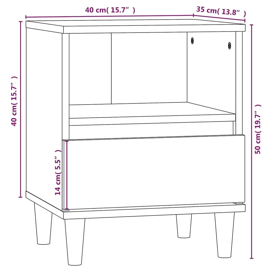 Bedside Cabinet White Engineered Wood Drawer Storage Nightstand 40x35x50cm