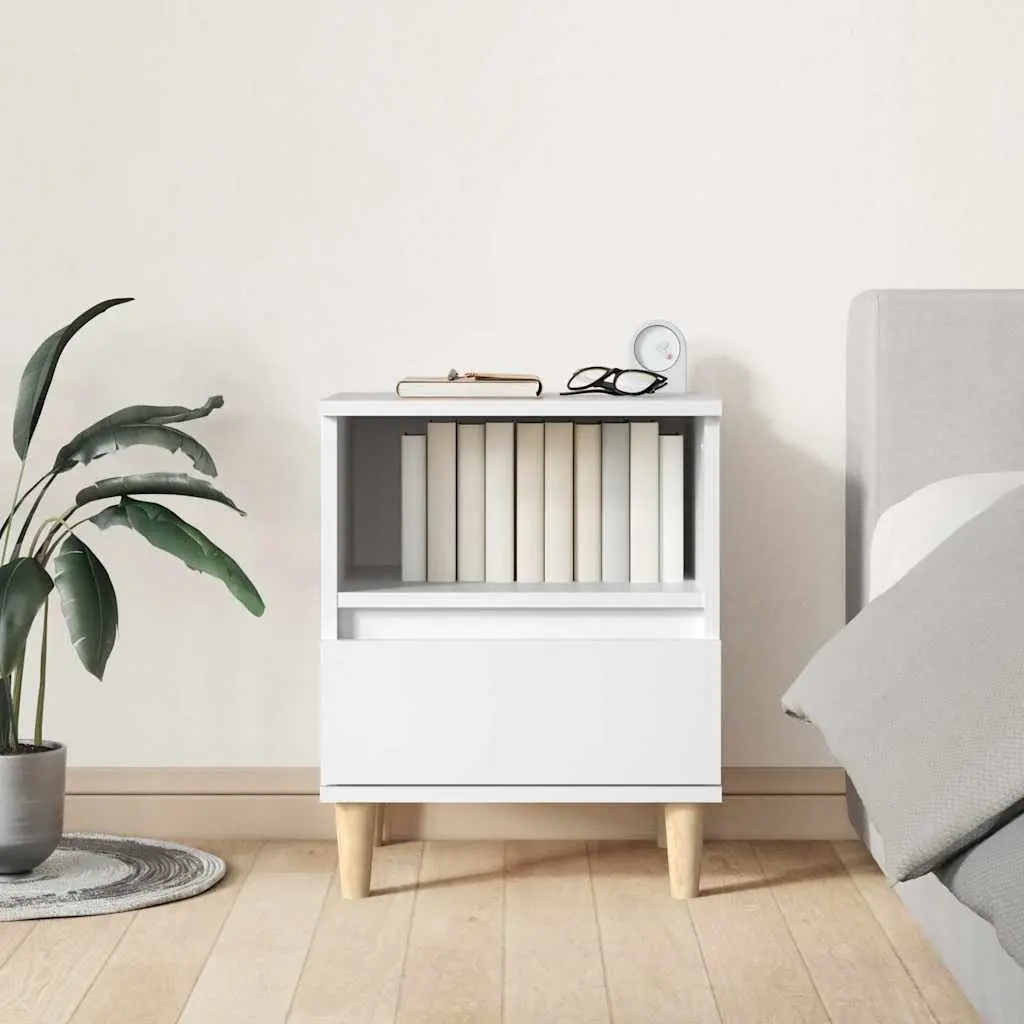 Bedside Cabinets Engineered Wood 40x35x50 cm White 2 Piece Storage Drawers Wooden Legs