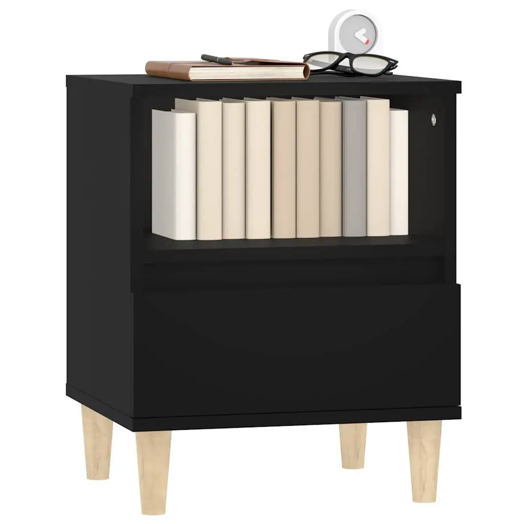 Bedside Cabinet Engineered Wood 40 x 35 x 50 cm Black Storage Table Nightstand Drawer Compartment