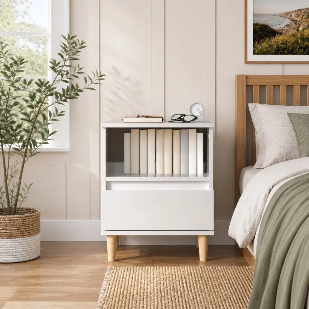 Bedside Cabinet Engineered Wood White High Gloss 40 x 35 x 50 cm