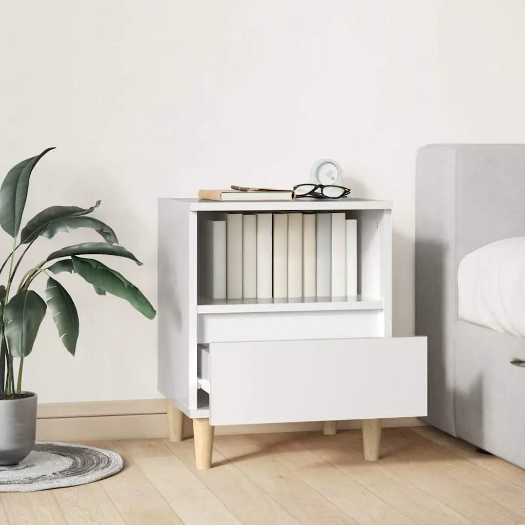 Bedside Cabinet Engineered Wood White High Gloss 40 x 35 x 50 cm