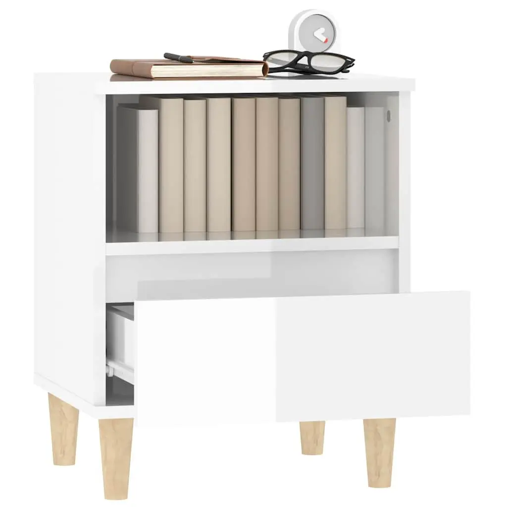 Bedside Cabinet Engineered Wood White High Gloss 40 x 35 x 50 cm