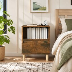 Bedside Cabinet Brown Nightstand Storage Drawer Wooden Legs Bedroom Furniture