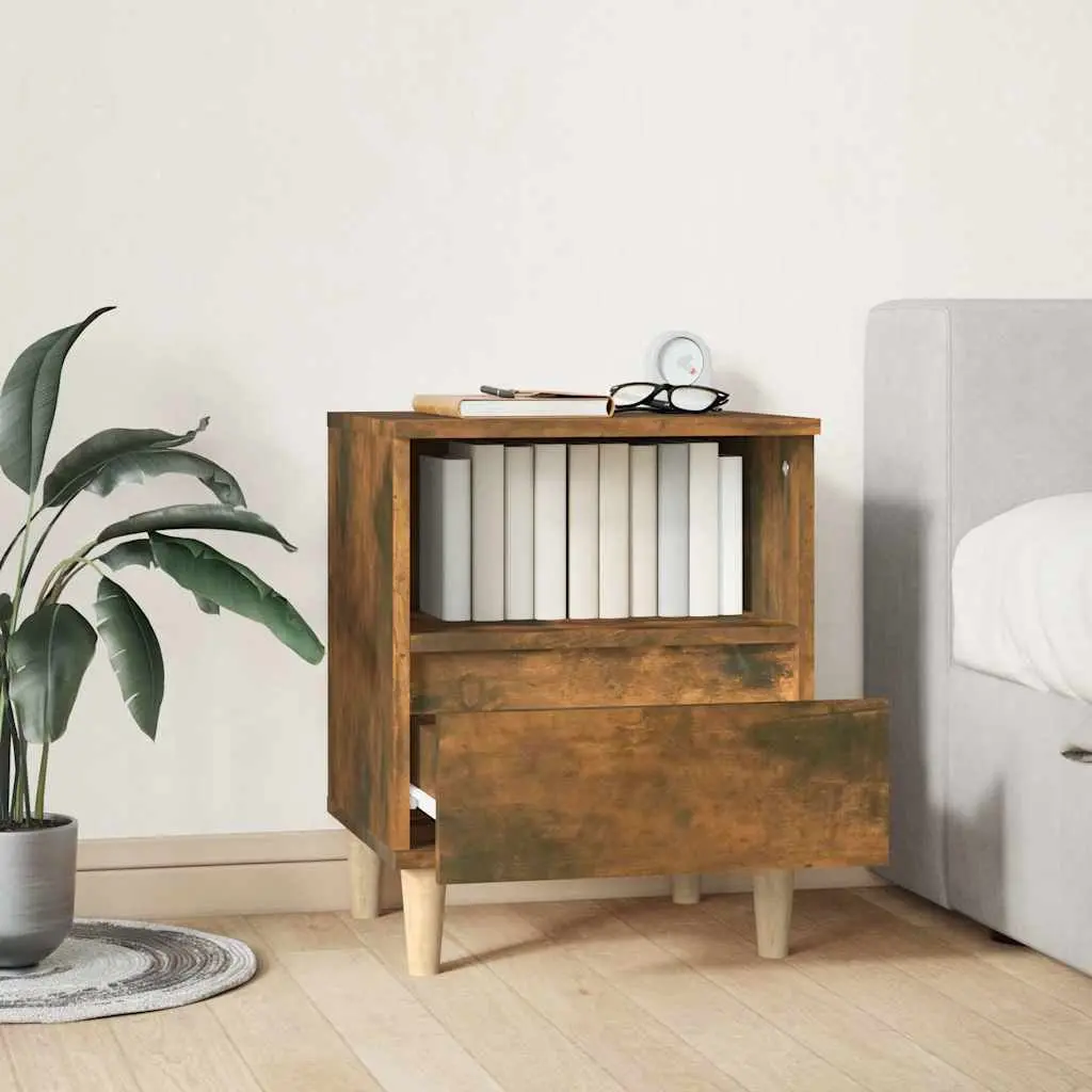 Bedside Table Engineered Wood 40 x 35 x 50 cm Brown with Wooden Legs