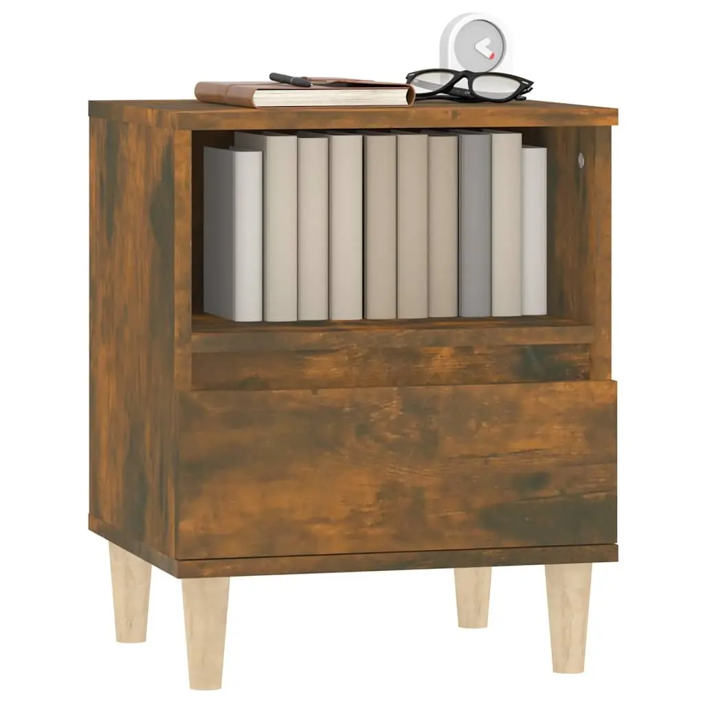 Bedside Table Engineered Wood 40 x 35 x 50 cm Brown with Wooden Legs