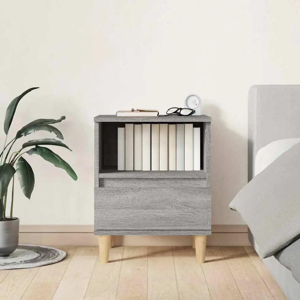 Bedside Cabinets Engineered Wood Grey 40x35x50 cm 2 Piece Storage Nightstand Drawers Compartment