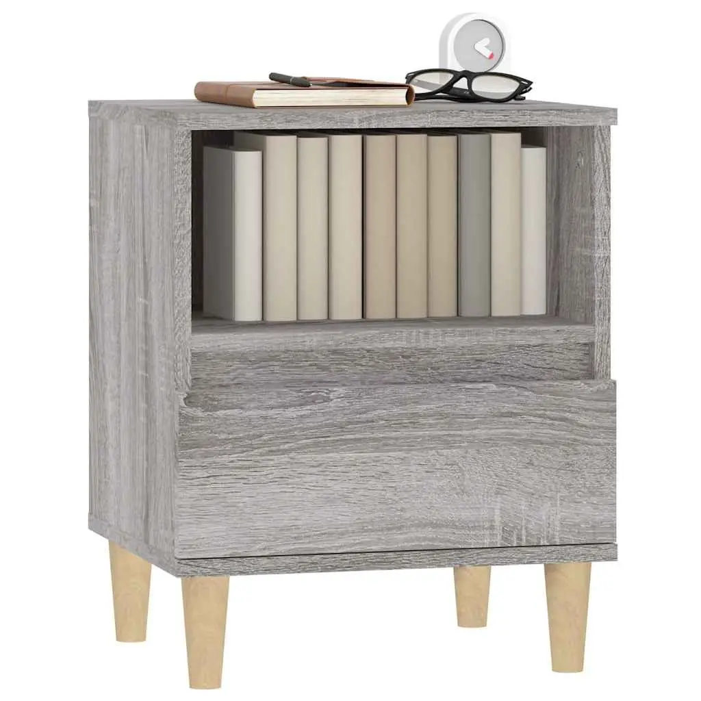 Bedside Cabinets Engineered Wood Grey 40x35x50 cm 2 Piece Storage Nightstand Drawers Compartment