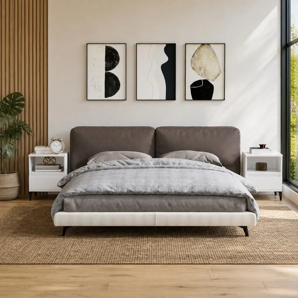 Bedside Table White Engineered Wood 40x35x50cm Storage Nightstand with Drawer and Compartment 2 Piece Set