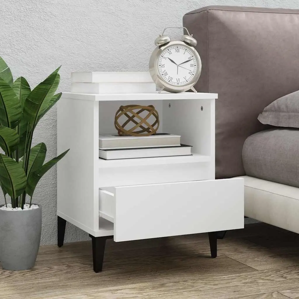Bedside Table White Engineered Wood 40x35x50cm Storage Nightstand with Drawer and Compartment 2 Piece Set