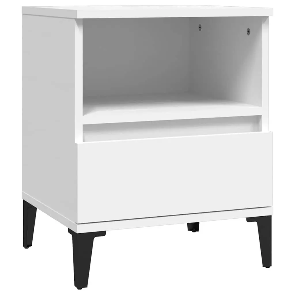 Bedside Table White Engineered Wood 40x35x50cm Storage Nightstand with Drawer and Compartment 2 Piece Set