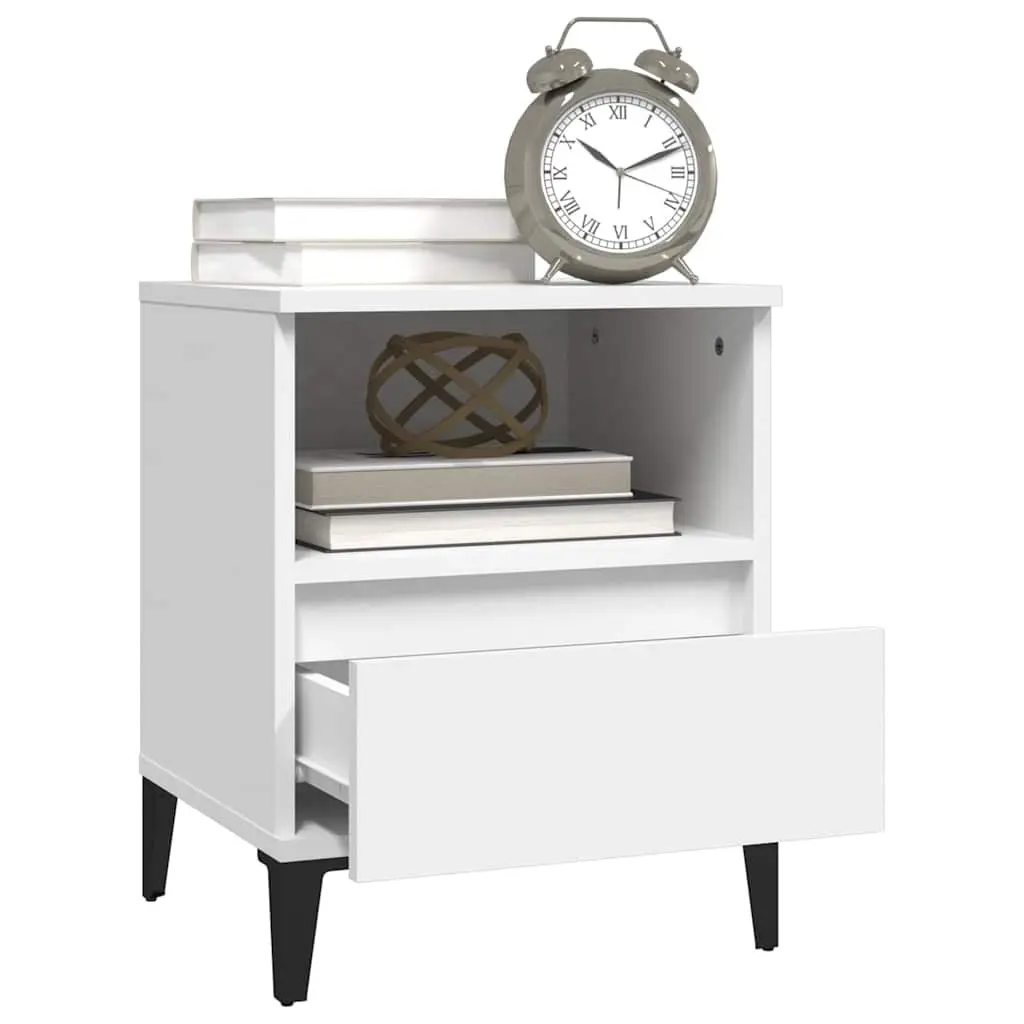 Bedside Table White Engineered Wood 40x35x50cm Storage Nightstand with Drawer and Compartment 2 Piece Set