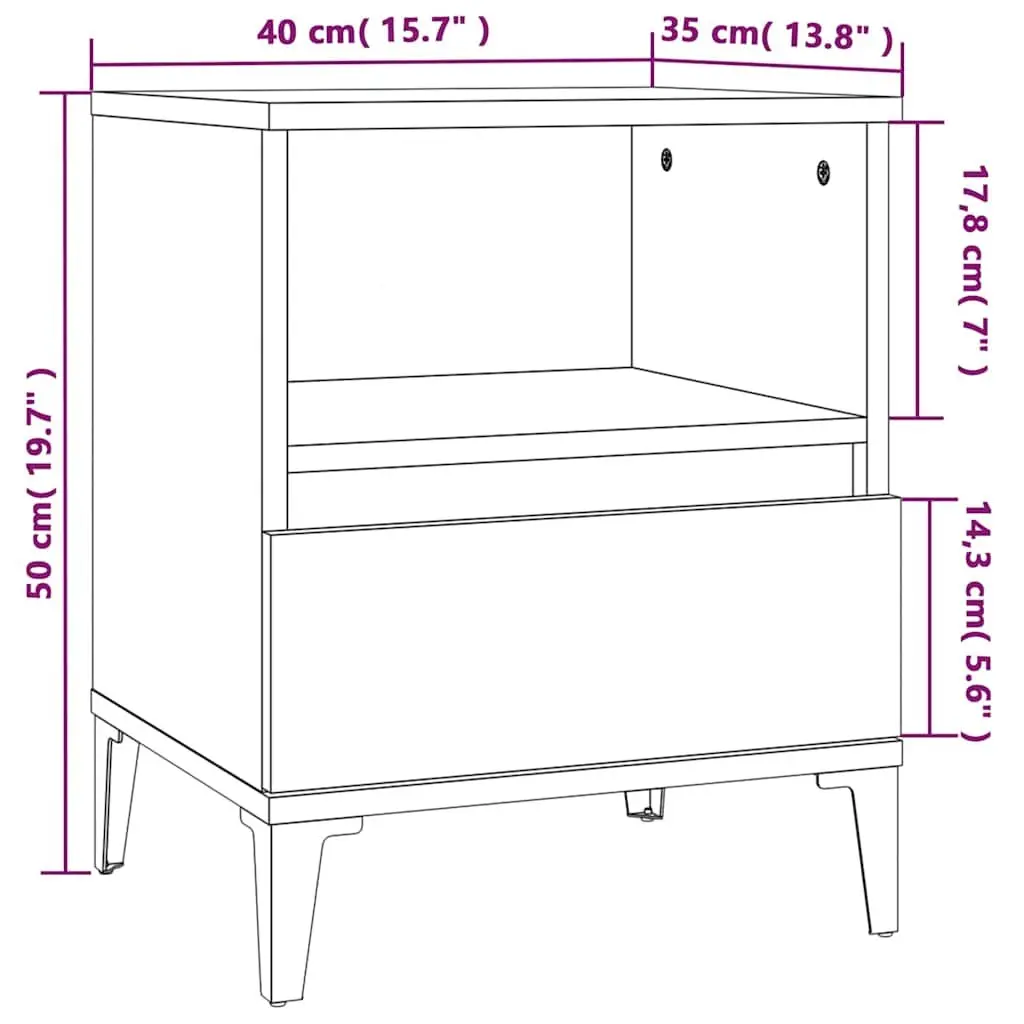 Bedside Table White Engineered Wood 40x35x50cm Storage Nightstand with Drawer and Compartment 2 Piece Set