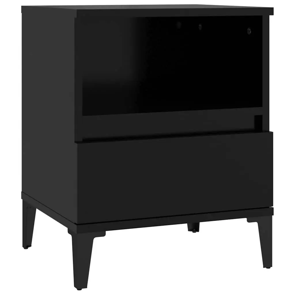 Black Bedside Cabinets 2 Piece Engineered Wood Storage Nightstand with Drawers and Compartment for Bedroom Use