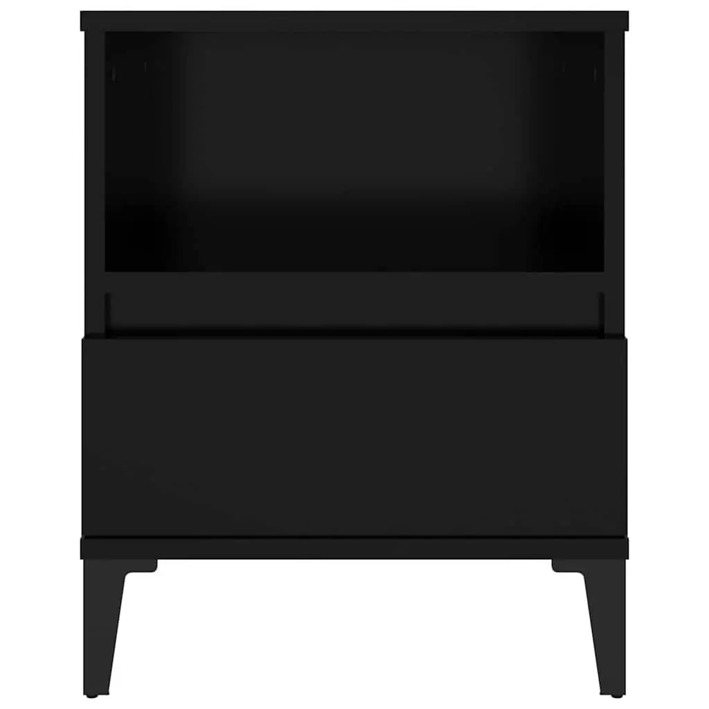 Black Bedside Cabinets 2 Piece Engineered Wood Storage Nightstand with Drawers and Compartment for Bedroom Use