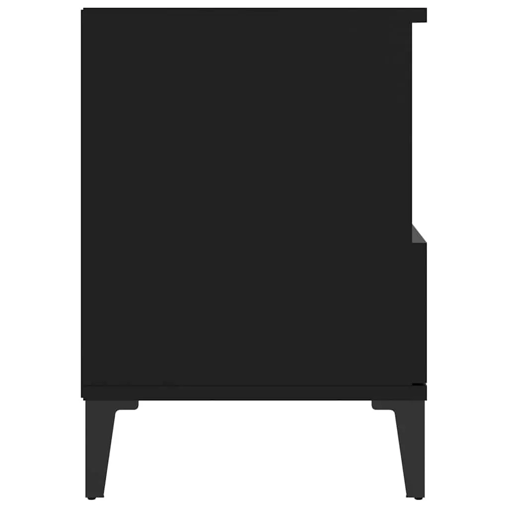 Black Bedside Cabinets 2 Piece Engineered Wood Storage Nightstand with Drawers and Compartment for Bedroom Use