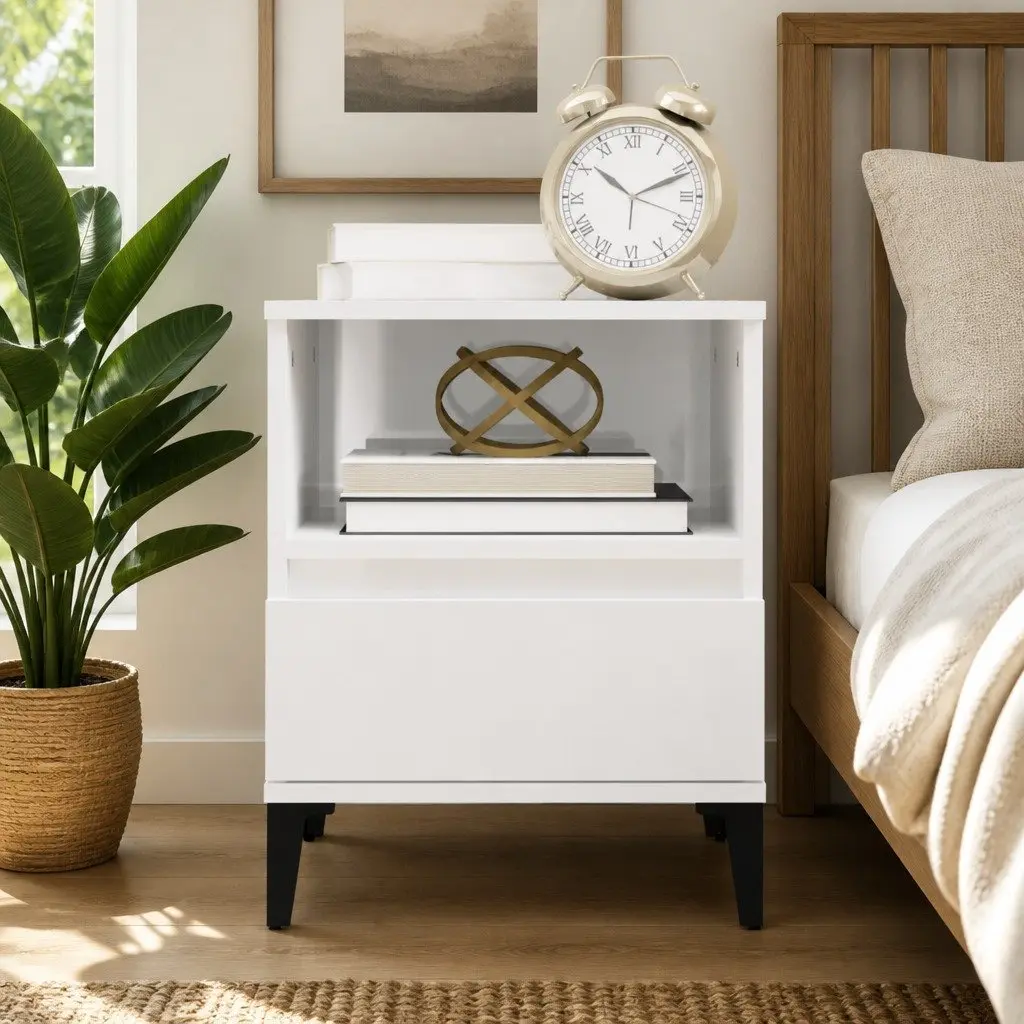 Bedside Cabinet Engineered Wood 40 x 35 x 50 cm White High Gloss