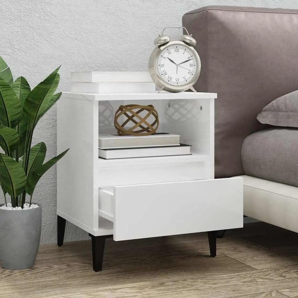 Bedside Cabinet Engineered Wood 40 x 35 x 50 cm White High Gloss