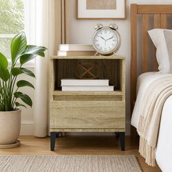 Brown Bedside Cabinet with Drawer and Top Surface